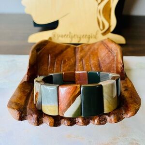 Natural Ocean Jasper Atlantis Stone Large Tile Cuff Statement Bracelet